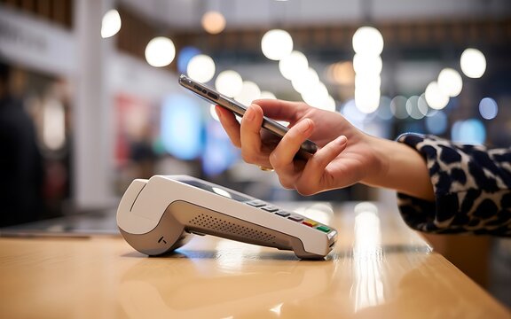 Smartphone user pays for purchases using contactless technology.