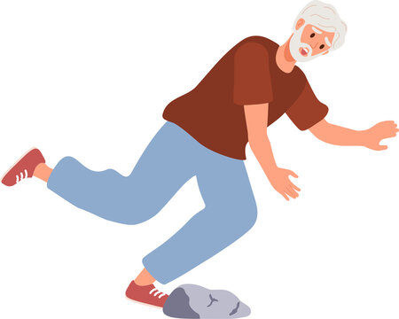 Senior elderly man falling. Risk factors of falls in older adult. Flat design illustration.