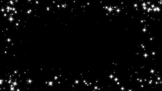 Radiant star border rectangle frame animation in 4k featuring glitter particle burst, glowing center light ray, magic line swirl, dynamic celebration, and sparkling ray glow
