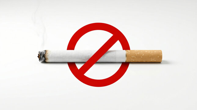 Prohibition Sign Featuring A Lit Cigarette To Represent The Dangers Of Smoking And Promoting Public Health Awareness And Smoke Free Environments