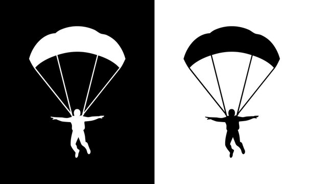 parachute black silhouette vector illustration, parachute silhouette vector illustration, sports silhouette vector, man, boy, fly, sky, art, design, symbol, icons, icon, black, silhouettes, silhouette