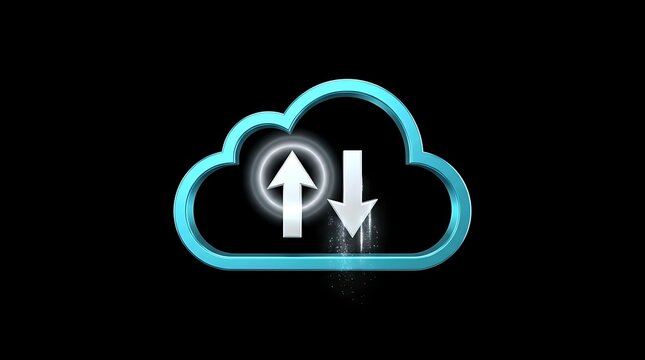 Blue cloud icon with upload and download arrows