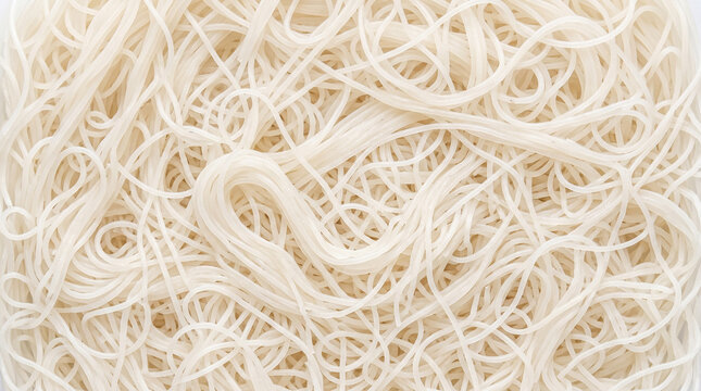 Fine White Rice Vermicelli Tangled Into a Delicate Soft Strand Texture