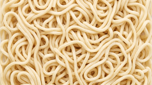 Cooked Wavy Wheat Noodles Flowing Into a Springy Textured Field