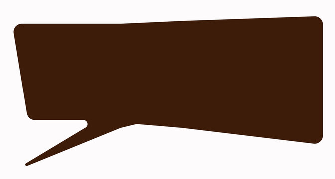 A single dark brown chat bubble with rounded corners, slightly tilted upward to the right, with a triangular tail pointing down left on a white background. Used for quotes, messages or information.