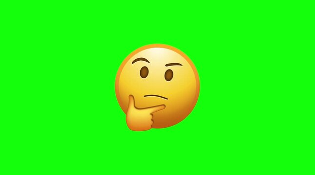 Thinking Emoji Face Hand on Chin Zooming Out Animated Graphic Green Screen Chroma Key Background Overlay