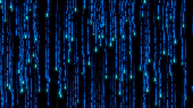 Abstract digital artwork featuring dynamic bright blue and green code against a solid black background, ideal for technology themes, energy visuals, and modern designs