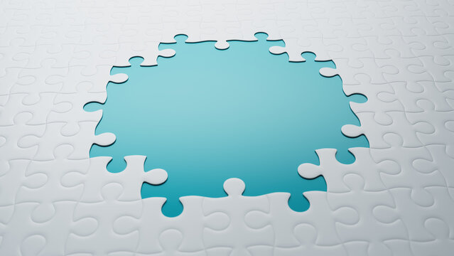 Teal and White Jigsaw Puzzle texture Backdrop with copy-space. Recruitment Concept.