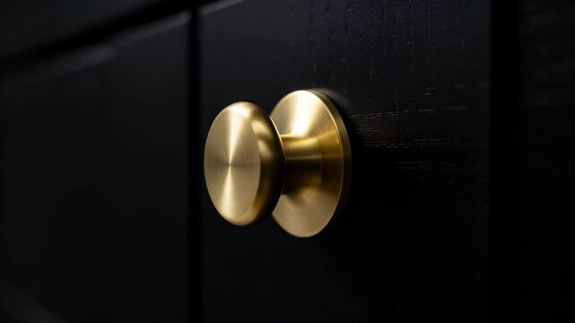 Brass Cabinet Knob on Dark Door.