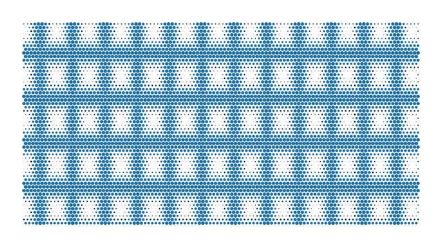 Blue rectangular grid pattern with dark circular dots at intersections on a transparent background, for digital textures