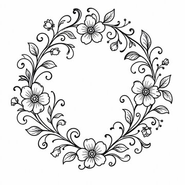 Decorative floral wreath illustration with hand drawn flower elements