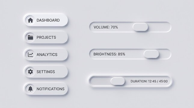 Neumorphic UI Elements with Icons and Sliders image