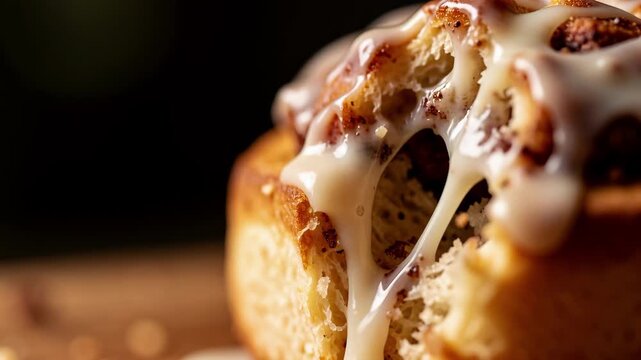 Glazed Cinnamon Roll Closeup.