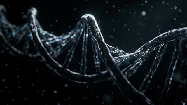 Radiant Obsidian DNA Double Helix Pure Black Void Dramatic Lighting Macro