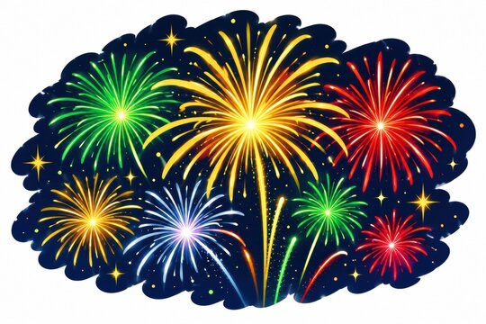 Colorful bright fireworks display exploding in the night sky