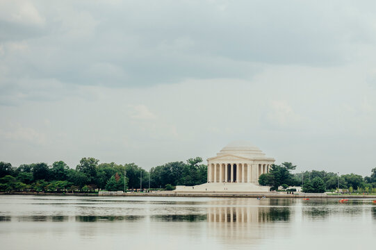 Jefferson Memorial reflected across the Tidal Basin.