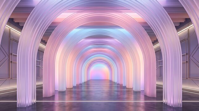 Pastel Archway Corridor with Colorful Lights image