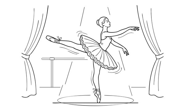 Ballerina dancing on stage under spotlight vector illustration sketch style
