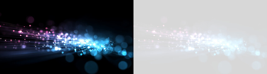 Dynamic pink and blue glowing light streaks with bokeh. Futuristic energy and motion blur effect on black and transparent backgrounds. Digital data stream overlay © Pro_Light