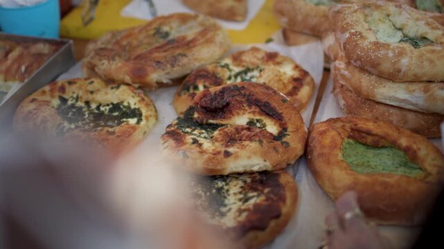 Street food at gastronomic festivals in Israel featuring local cuisine and regional products.  a local festival in Haifa. Close-up of street food.