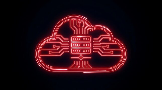 Red neon cloud server icon