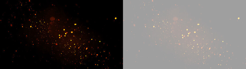 Glowing fire sparks and embers overlay. Isolated orange particles on black and transparent background. Realistic burning dust effect for design © Pro_Light