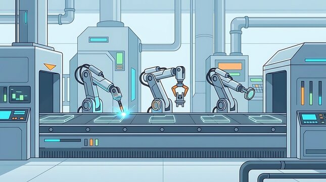 Robotic arms on an automated assembly line