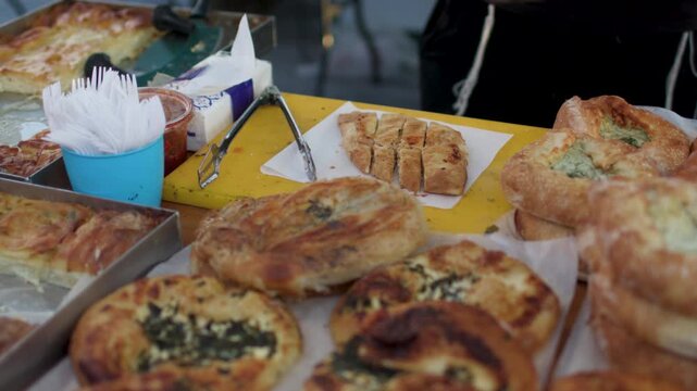 Street food at gastronomic festivals in Israel featuring local cuisine and regional products.  a local festival in Haifa. Close-up of street food.
