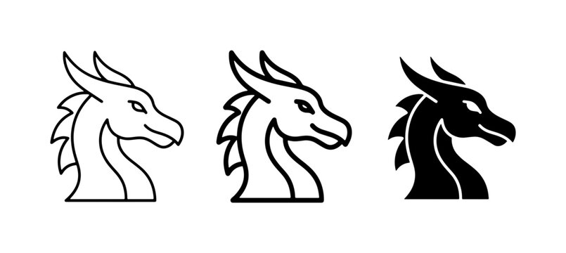 Dragon Head Icons, Mythical Creature Vector Graphics, Fantasy Animal Symbols