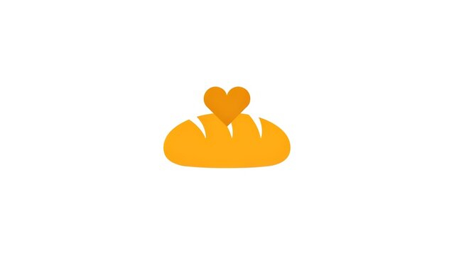 Minimalist orange bread loaf icon with heart symbol isolated on plain white background design concept with orange vector illustration symbol