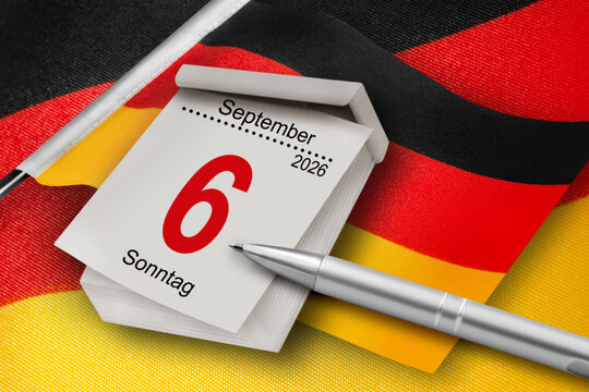 Deutscher Kalender Datum 6. September  2026 und Deutsche Flagge