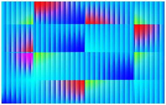 Abstract multi colored rectangular grid matrix with vertical striped modulation lines, abstract