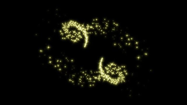 Sparkling star line animation. sparkles glitter line stars with white twinkling particles. Golden glitter sparkles trail, shining bokeh light burst, starlight dust line black screen background.