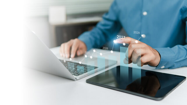 Business Analysis planning business growth 2027, plan finances, marketing, goals, success and sustainable business development.