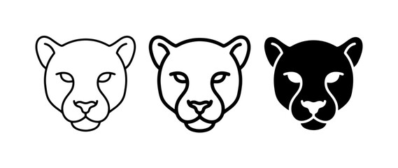 Obraz premium Cheetah Head Icons: Line Art, Outline, and Solid Black Vector Graphics