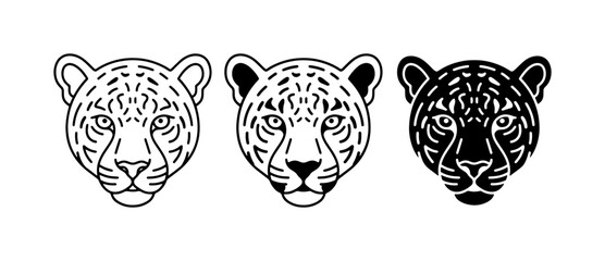 Obraz premium Jaguar Head Vector Icons, Wild Cat Face Graphics, Black and White Animal Illustrations