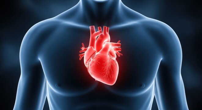 3d illustration of a human heart positioned in the chest cavity