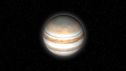 Jupiter planet with swirling bands of orange and white in deep space solar system gas giant © Surjomukhi