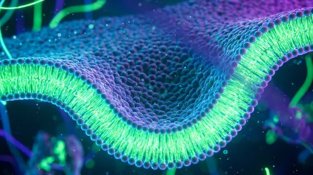Ultra-Close View of Cell Membrane Dimpling Inward Cellular Debris Background