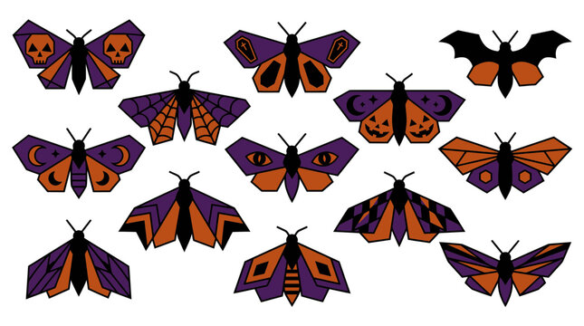 Set of halloween moths vector illustration spooky bug insect graphic element