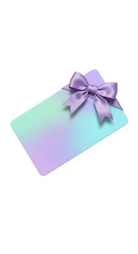 Gift card with purple ribbon bow.