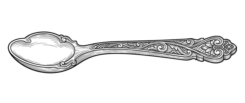 Vintage ornate spoon illustration, isolated on transparent background