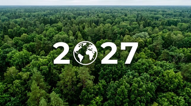 The year two thousand twenty seven is shown above a vibrant green forest symbolizing a future of environmental