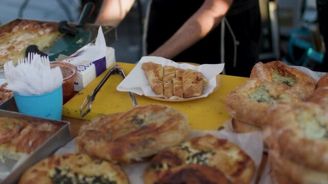 Street food at gastronomic festivals in Israel featuring local cuisine and regional products.  a local festival in Haifa. Close-up of street food.