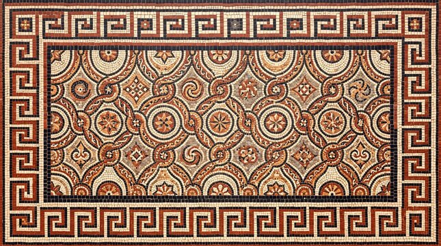 Brown ornate Greek key mosaic border pattern texture