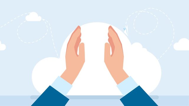 Two hands giving high five, clapping palms icon. Arms slap, greeting hi gesture of friends. Partners congratulation with great deal. Gesture clap hand on light background. 2d flat animation. Video