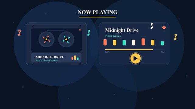 Retro Cassette Tape Audio Player Interface with Music Visualizer