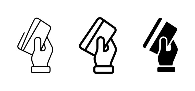 Hand Holding Credit Card Icons, Payment Method Symbols, Financial Transaction Graphics