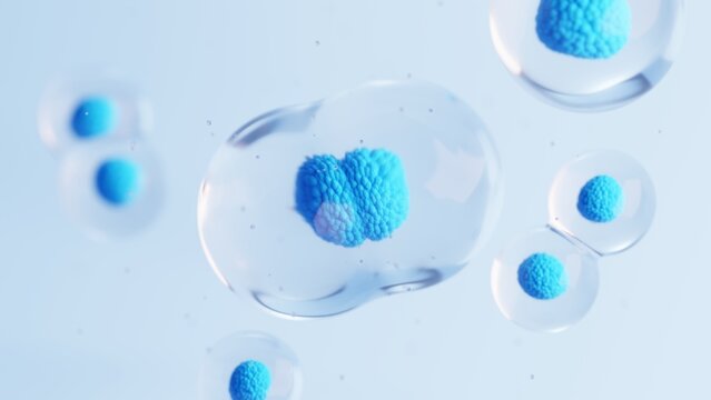 Microscopic human cell division structure on blue background. 3D Rendering