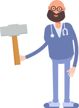 Male Physician Character Holding Sledge Hammer

